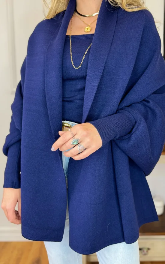 Capa Feminina Tricot Catarina Azul Marinho