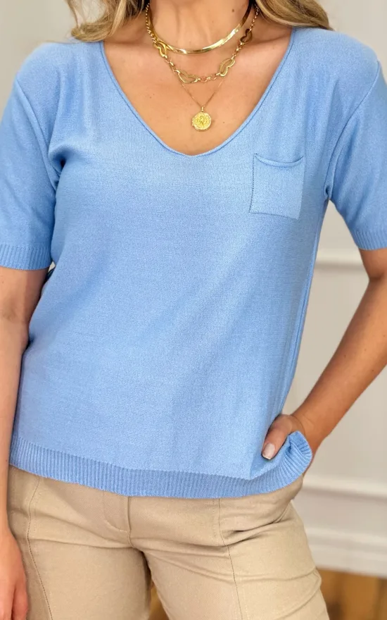 Blusa Feminina Modal Decote V Emma Azul Claro