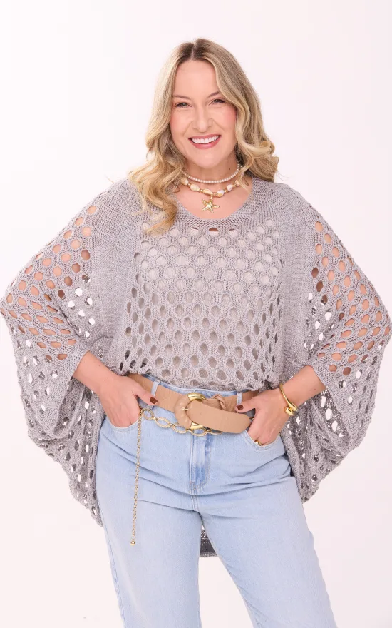 Blusa Rendada Feminina Fio Nobre Karine Cinza
